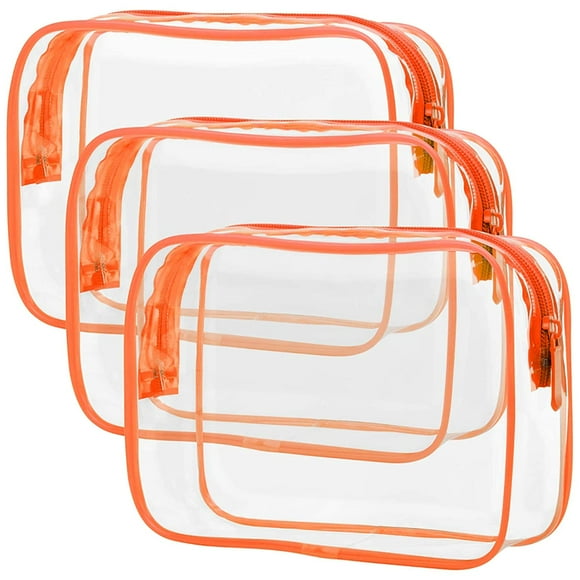 Orange MediumTSA Approved Toiletry Bag - Clear Makeup Bag Waterproof Quart Size Bag, Travel Makeup Cosmetic Bag for Women Men, Carry on Airport Airline Compliant Bag, 3 Pack, Black
