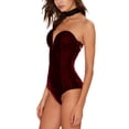 thumbnail image 4 of Genuiskids Women's Velvet Strapless Bodysuit Vintage Sexy Deep V Neck Cross Back Velvet Bodycon Leotard Tops, 4 of 6