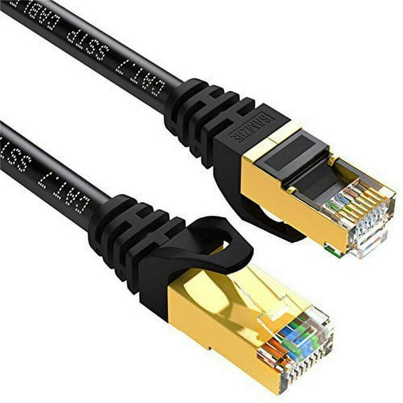50FT S/FTP CAT 7 Gold Plated Shielded Ethernet RJ45 Cable 10 Gigabit Ethernet Network Patch Cord Cat7 (50ft, Black)