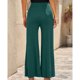 thumbnail image 3 of Pantalones De Pierna Ancha Ajuste Casual Color Puro Elasticidad Transpirable Rayas Pantalones Largos De Mujer Verde M, 3 of 5