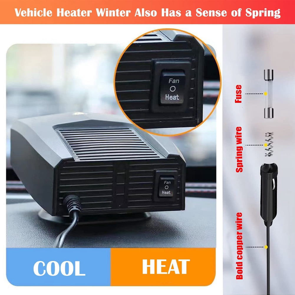 Chauffage Voiture 12V 180W 2-en-1 (chaud/froid) - Désembueur Et Dégivreur Rapide, Base Rotative 360° - 7