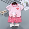 thumbnail image 2 of TOWED22 Toddler Loungewear Outfits 2 Piece Pajamas Set Short Sleeve Crew Neck Lightweight Tee and Elastic Shorts Outfits(Light Pink,5-6 Y), 2 of 4