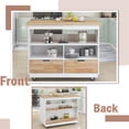 thumbnail image 3 of Kitchen Cart, Rolling Mobile Kitchen Island Cart with Solid Wood Top & 4 Universal Wheels, Tableware Cabinet Kitchen Cart with 2 Drawers, Towel Racks & 3 Storage Compartments, White, 3 of 7