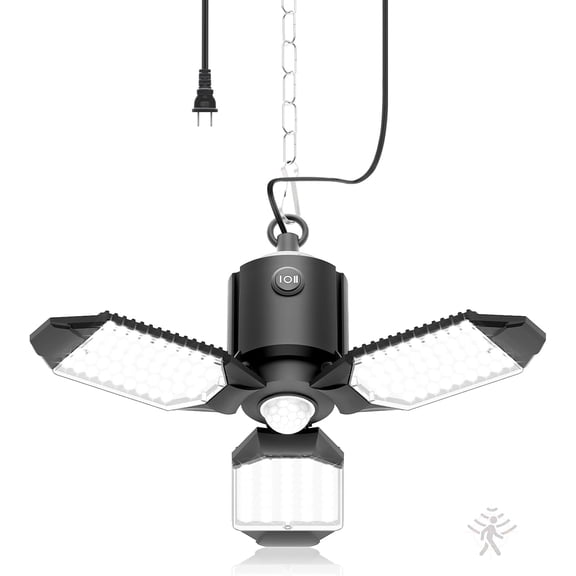 Motion Seor Garage Light Plug in, 8000LM Shop Light w/ 3 Modes, 3 Deformable LED Panels, 6500K Indoor Motion Seor Light Bulb for Garage, Utility Room, Basement (1 Pack)