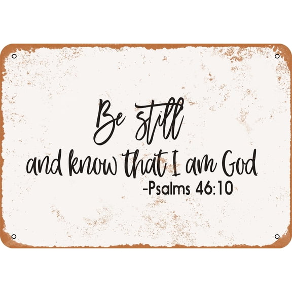 7 x 10 METAL SIGN - Bible Art Be Still Psalms 46:10 - Vintage Rusty Look