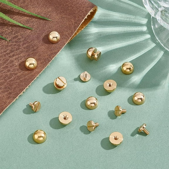 16pcs Metal Round Metal Studs Screw Back Rivets Handbag Purse Feet Flat Head Screws Buttons Studs Buckle for Leather Bag Totes DIY Craft
