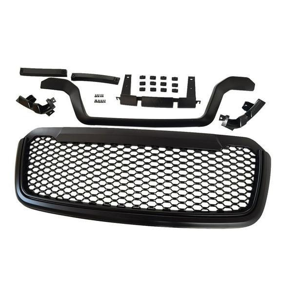 Front Bumper Hood Grille Matte Black For 2013 2014 2015 2016 2017 2018 Dodge Ram 1500 Mesh Rebel Style