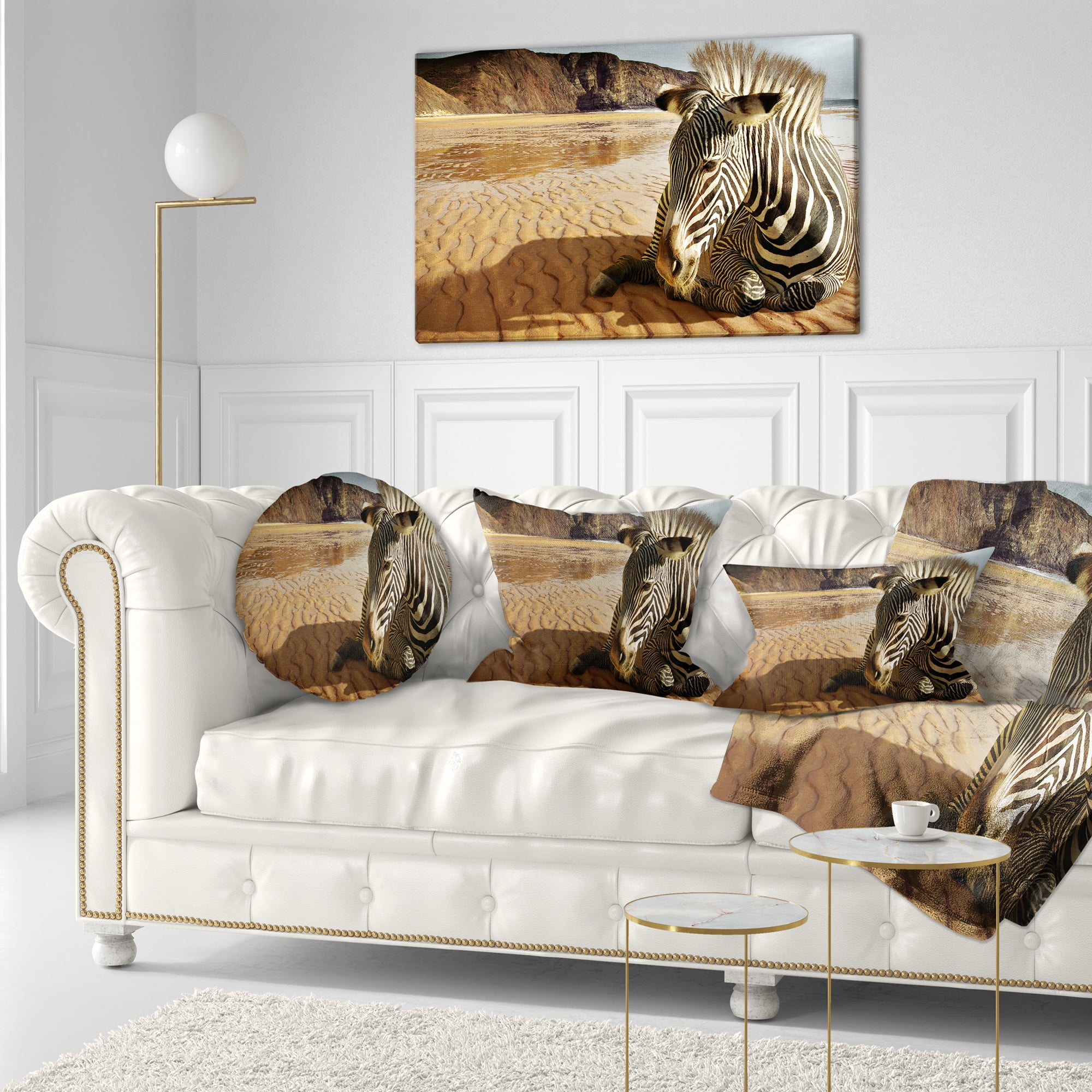 Designart Beach Zebra - Animal Throw Pillow - 12x20