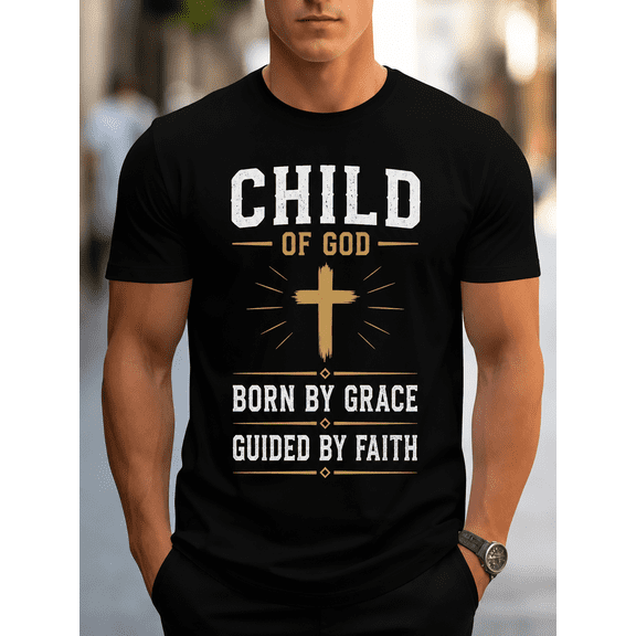 Men's Christian Faith Graphic T-Shirt Child of God Born by Grace Guided by Faith Religious Tee