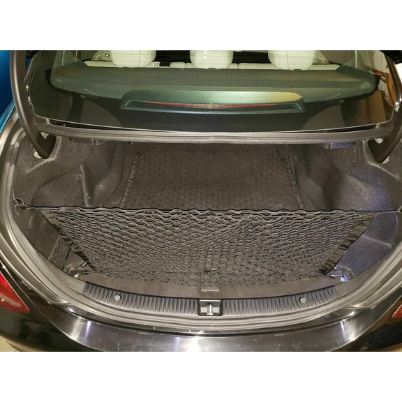 EACCESSORIES EA Rear Trunk Organizer Cargo Net for Mercedes-Benz C-Class 2008-2021 – Floor & Envelope Style Cargo Nets for Sedan – Premium Mesh Elastic Car Trunk Organizer – Compatible with C-Class