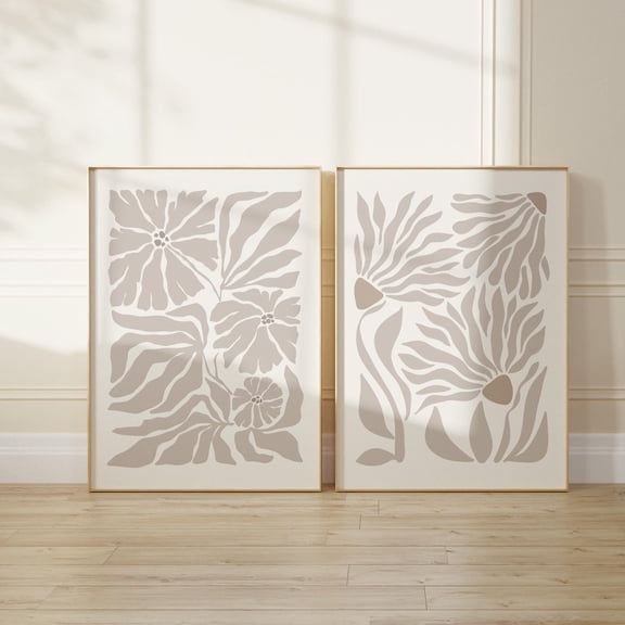 UNFFRAMED Neutral Wall Art, Set Of 2 Prints, Wildflower Prints, Beige Floral Art, Boho Flower Print, Abstract Minimalist Print, Home Decor Set 2 Prints 8x12