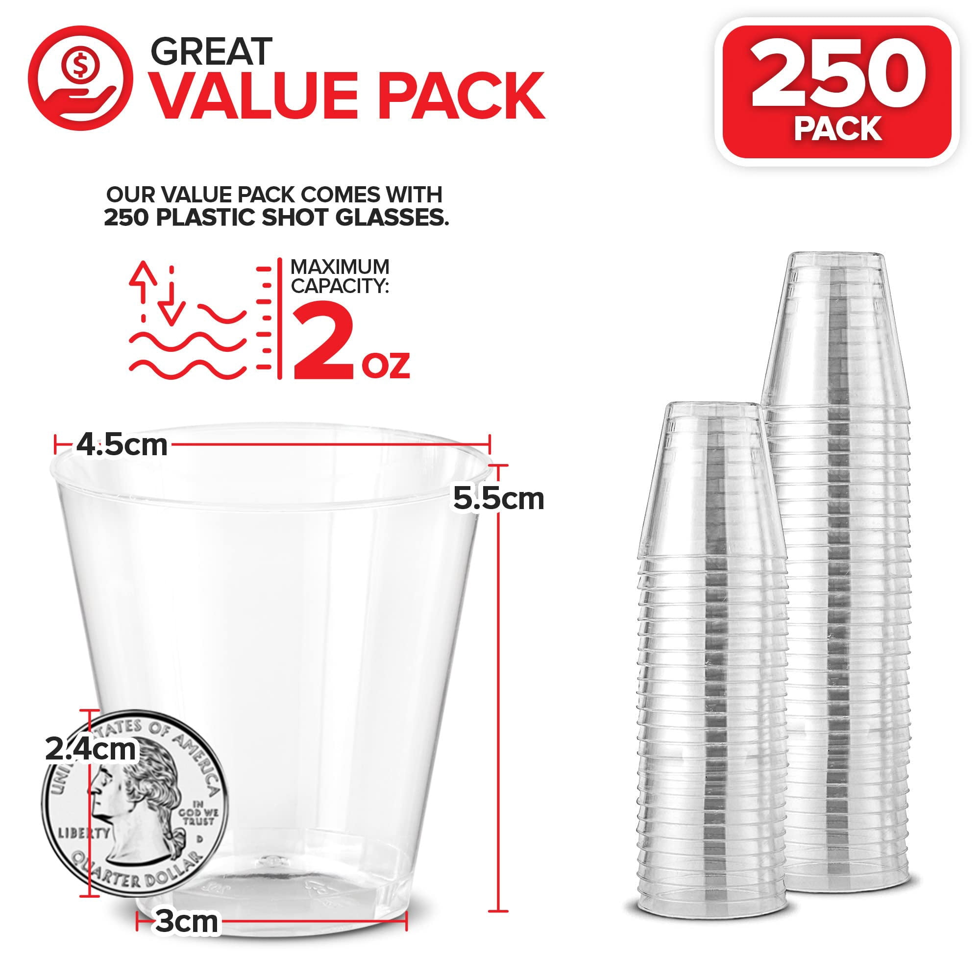 Stock Your Home 1.5 oz Shot Glasses (2000 Pack) - Clear Plastic Disposable Shot Cups for Jello Shots - Sample Cups for Food and Wine Tasting - Mini Party Cups for Condiments, Dipping Sauce, Holidays