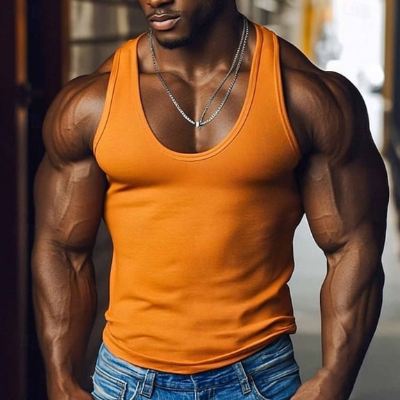 Vmvidoty G-unit Tank Tops Square Cut Muscle Rib for Men Orange XXXL