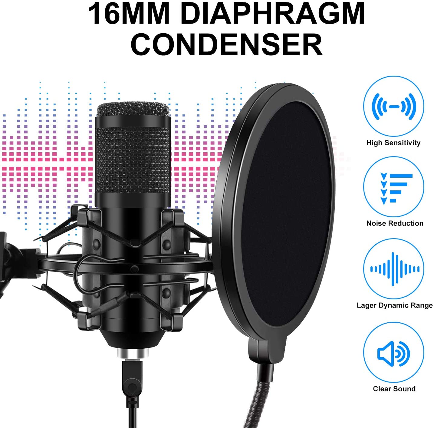 USB Condenser Microphone for Computer PC 192KHZ/24BIT Professional Cardioid Microphone Kit with Adjustable Scissor Arm Stand Shock Mount Pop Filter for Karaoke, YouTube, Gaming Recording - image 2 of 8