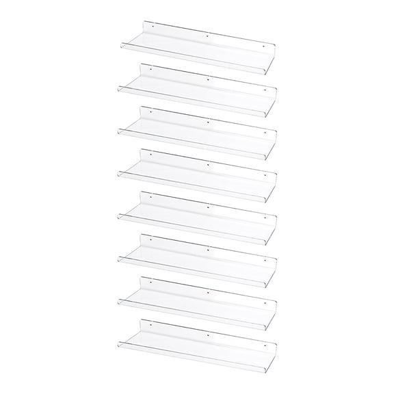 Acrylic Shelves Set of 8, 15" Floating Wall Shelves for Bedroom, Living Room, Bathroom, Kitchen Storage