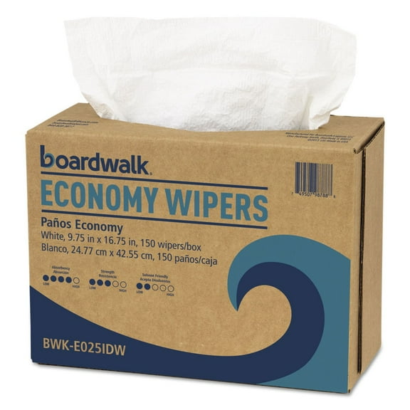 Boardwalk BWK-E025IDW 4-Ply 9-3/4 in. x 16-3/4 in. Scrim Wipers - White (150/Dispenser Pack, 6 Dispenser Packs/Carton)