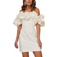 thumbnail image 1 of VISgogo, vestido de tubo de verano para mujer, minivestido ajustado con hombros descubiertos y volantes de Color sólido para mujer VISgogo  moda, 1 of 9