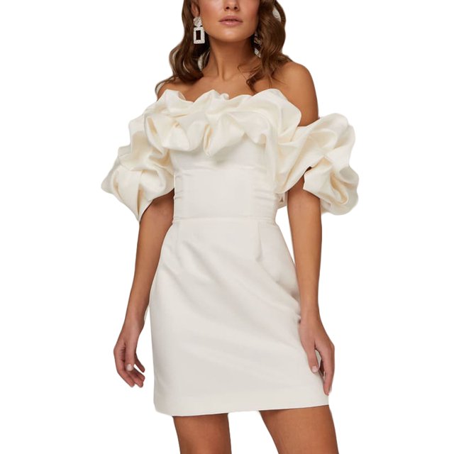 VISgogo, vestido de tubo de verano para mujer, minivestido ajustado con hombros descubiertos y volantes de Color sólido para mujer VISgogo moda