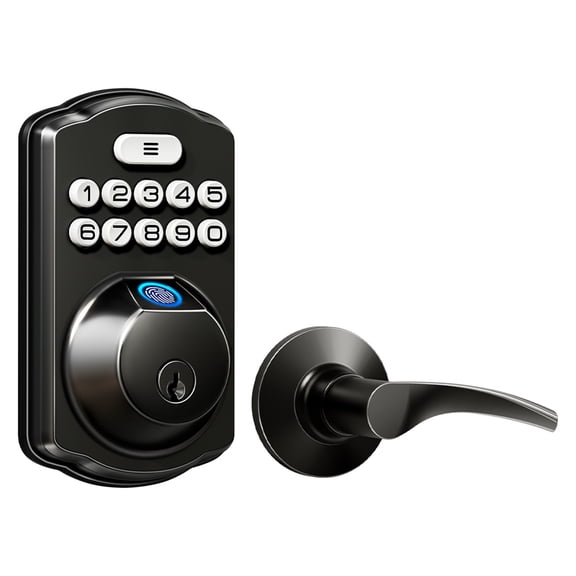Veise Fingerprint Door Lock Keyless Entry, Electronic Keypad Deadbolt, Auto-Lock, 2 Lever Handles, Matte Black