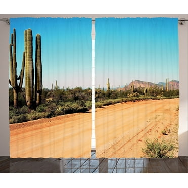 Ambesonne Nature Curtains 2 Panel Set, American Desert Cactus, 108" x 90", Multicolor