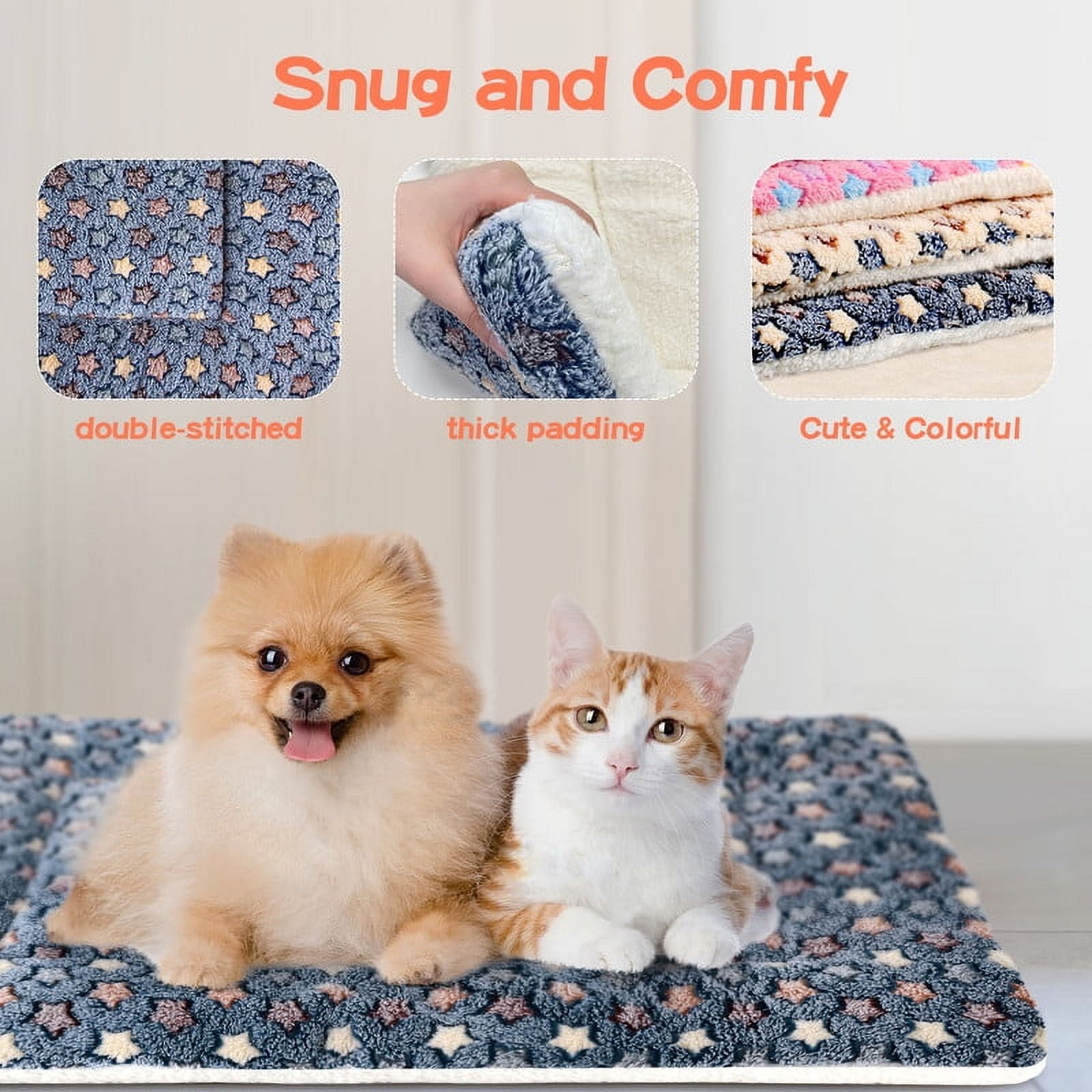 Dog Crate Mats with Cute Star Pattern Washable Pet Bed for Large Dogs Cozy Reversible Dog Crate Bed, Blue, 41*28