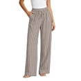thumbnail image 3 of Yxbdin Striped Print Linen Pants for Women Elastic Drawstring High Waist Long Pants Comfortable Relaxed Fit Casual Trousers Everyday Daily Wear, 3 of 7