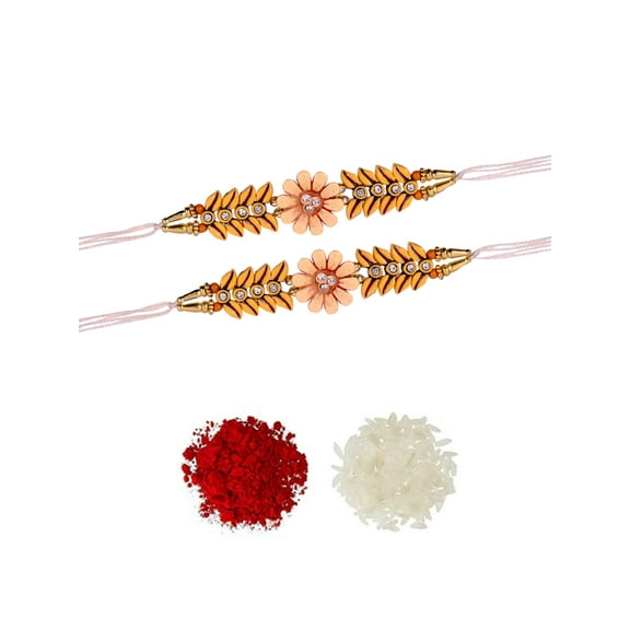 Crunchy Fashion Amroha Crafts Floral Brown Rakhi Set-Pack of 2 Raksha Bandhan Handmade Bracelet for Bhaiya Rakhi Bracelet Combo Set