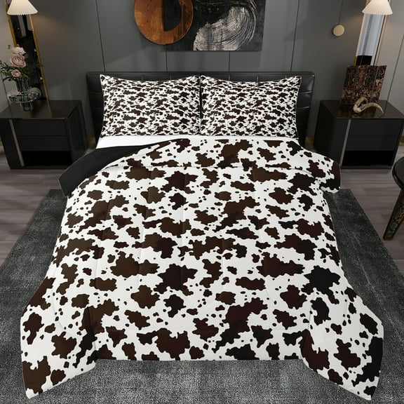 Manfei Vintage Cattle Hide Bedding Comforter Set,Country Cowhide Print Twin Comforter Sets,White Brown Bedding Set For Teens,Super Cozy Room Decor Reversible,2-Piece