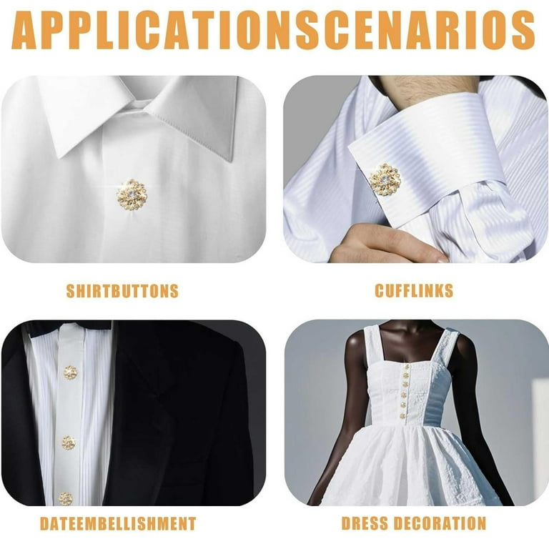 dress shirt accessories GBAYXJ Clothing Buttons Detachable Button Clips Button Jewelry Button Pliers Suit Tailcoat Shirt French cuffs — accept cufflinks to elevate formality and create a clean wristline Mens White Tuxedo Shirt with