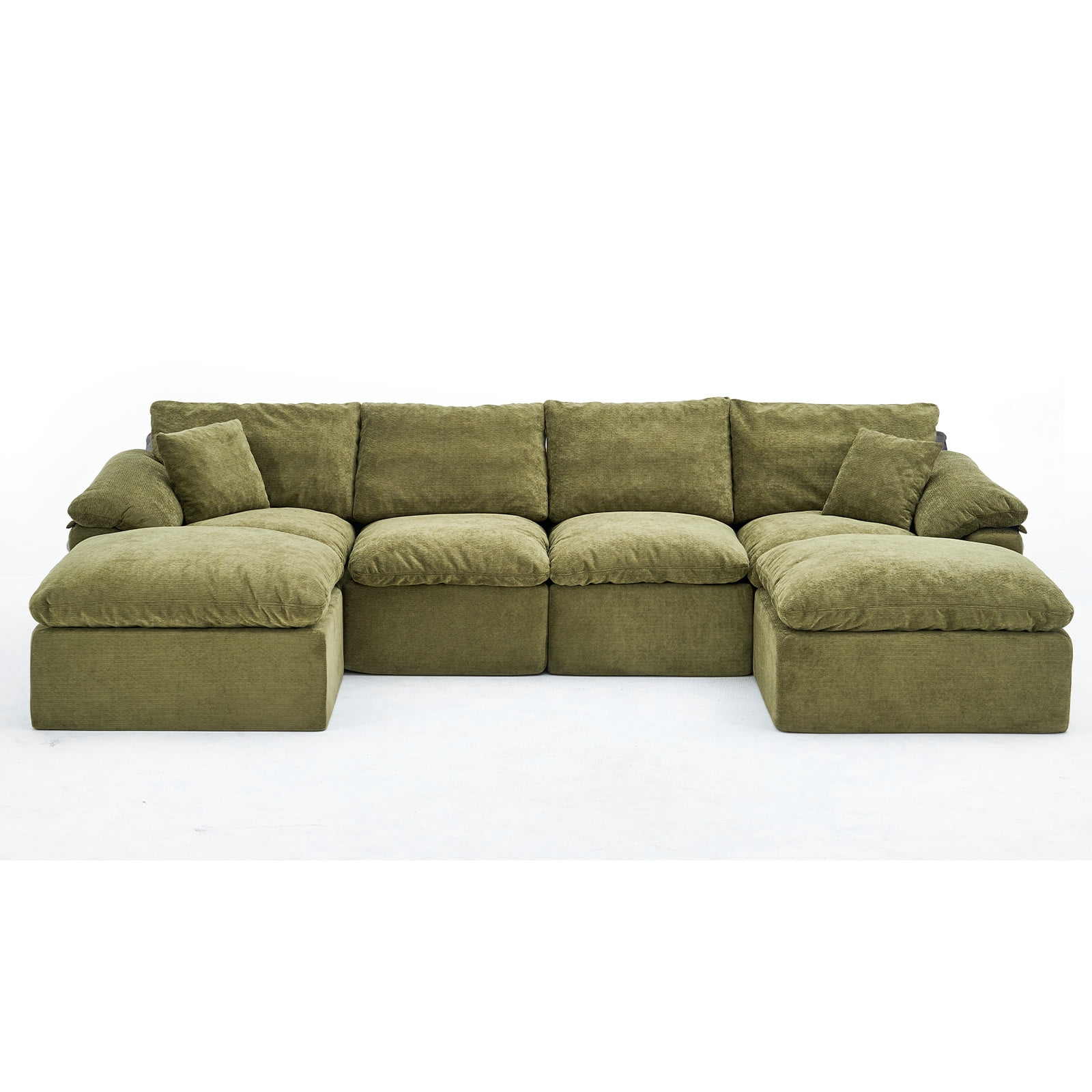 Aisword 130" Modular Sectional Sofa,Oversized Cloud Couch with Movable Ottoman,U-Shaped Convertible Boneless Sofa,Deep Seat Chenille Sectional Couch for Living Room,Green