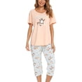 thumbnail image 2 of Conjunto de pijama para mujer Top de manga corta de algodón con pantalones capri Pjs Loungewear Ormromra WMCH-519, 2 of 7