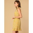 thumbnail image 4 of Vestido De Mujer Con Estampado Floral, Cuello En V, Sin Mangas, Con Volantes Y Dobladillo Amarillo M, 4 of 6