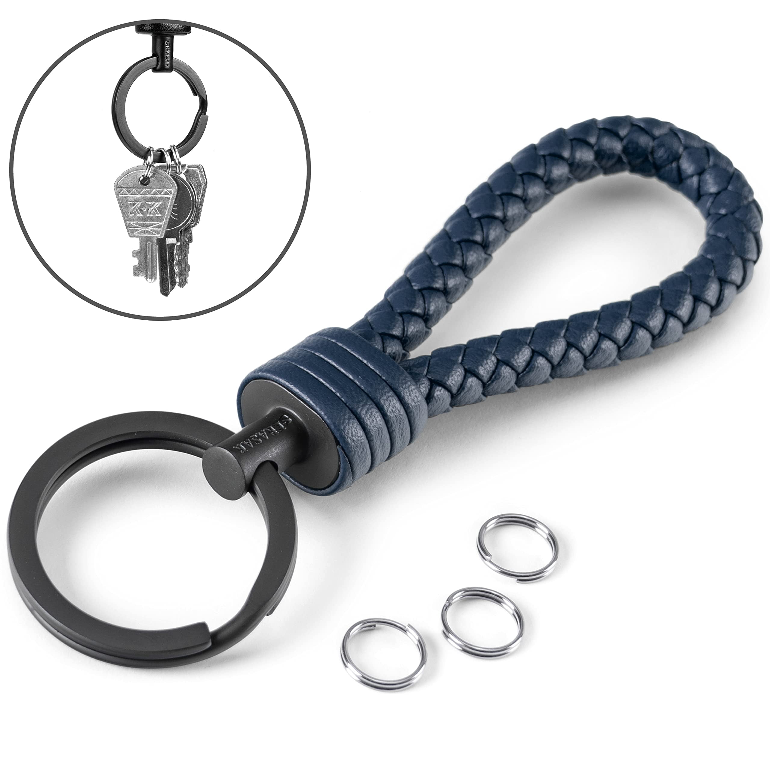 SERASAR Leather Keychain Holder [Strong] Blue Car Keyring Box Key Organizer