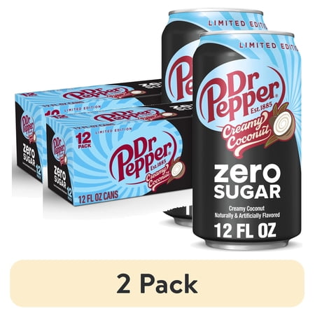 (2 pack) Dr Pepper Zero Sugar Creamy Coconut Soda Pop, 12 fl oz, 12 Pack Cans