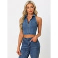 thumbnail image 4 of DARING DIVA Women's Halter Denim Top Zipper Up Collared Sleeveless Corset S Blue, 4 of 6