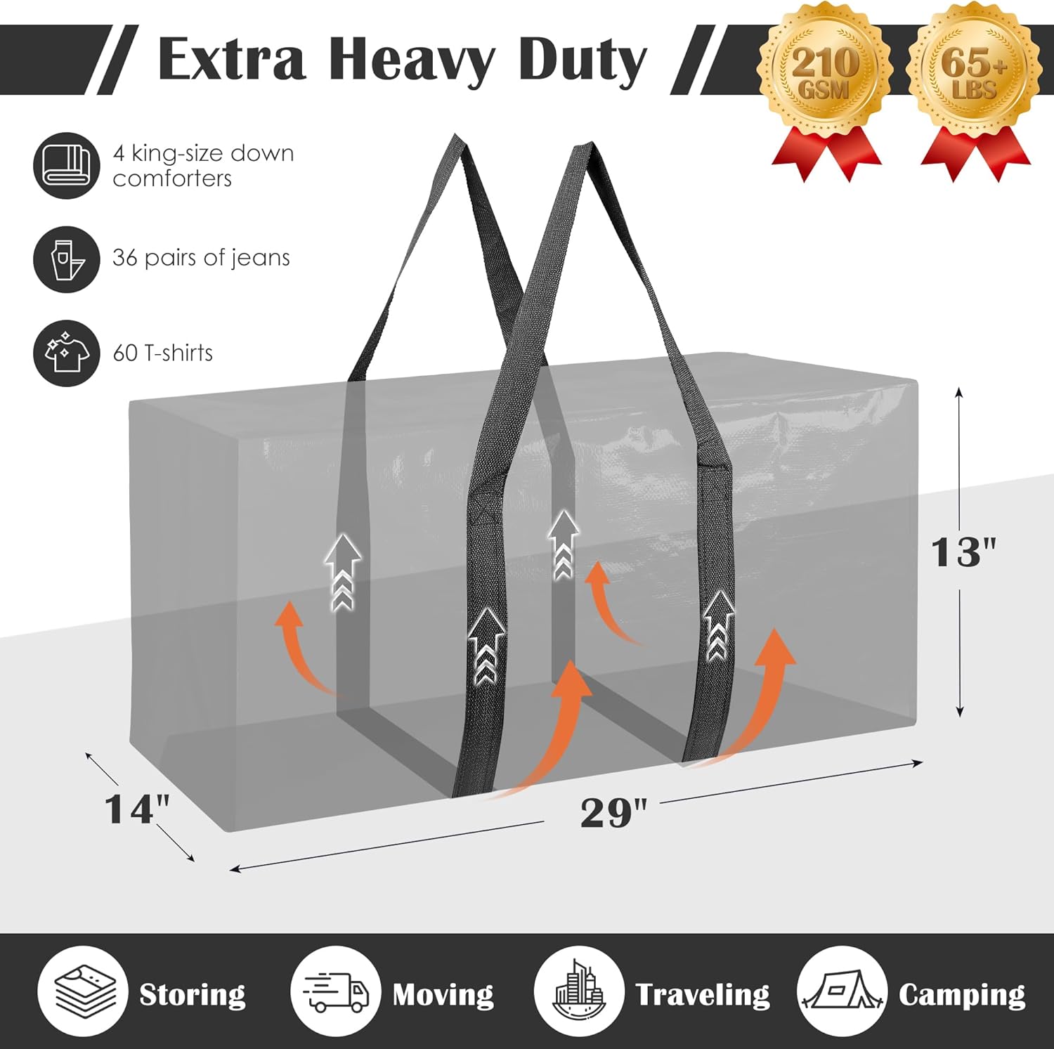 Extra Large Heavy Duty Moving Bags, 12 Pack with Reinforced Zipper & Wide Handles, Moisture-Resistant Storage Bins Packing Cubes for Clothes, College Dorm, Travel, and Home Organization, Dark Blue