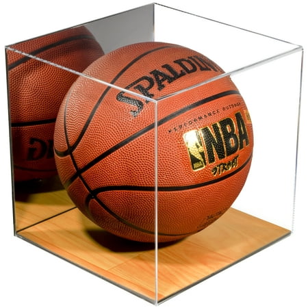 Deluxe Acrylic Full Size Basketball Display Case with Simulated Wood Floor and Mirror (A008-WB)