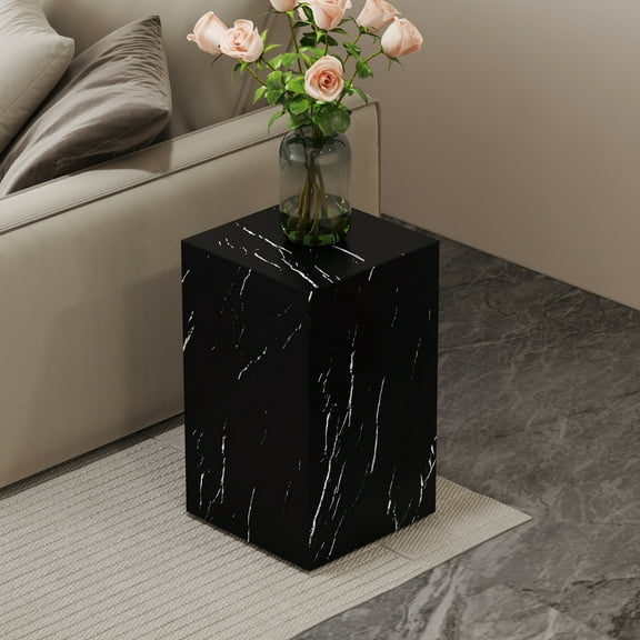 11.8*11.8*19.6 Inch Black Marble Texture MDF Coffee Table Modern Living Room Accent