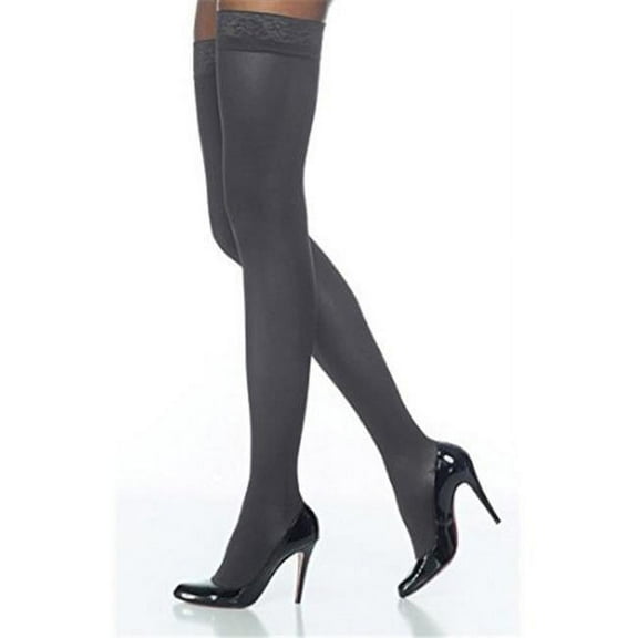 Sigvaris Soft Opaque 843NMSW91 30-40 mmHg Womens Closed Toe Thigh- Graphite- Medium-Short
