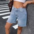 thumbnail image 6 of Roncen Women's Frayed Denim Shorts Mid Rise Raw Hem Knee-Length Jean Shorts, 6 of 7