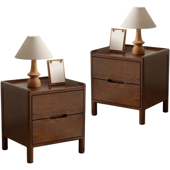 Wood Nightstand Set of 2, Small Bedside Table with 2 Drawers, Mid Century Modern End Table, Small Wooden Side Tables, Short Nightstands for Bedroom(17.13”H)
