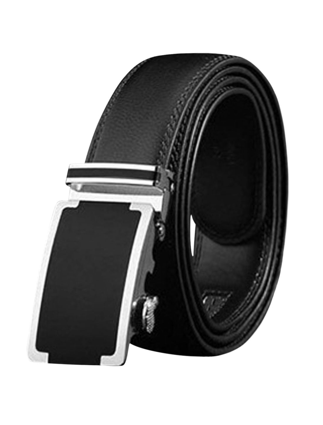 Men's Automatic Buckle Holeless PU Leather Ratchet Belt Black | Walmart ...