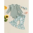 thumbnail image 2 of Suealasg Baby Girl Fall Clothes 3 6 9 12 18 Months Infant Girl Long Sleeve Floral Print Romper +Flared Pants +Headband 3Pcs Casual Autumn Outfits for Newborn Girl, 2 of 7