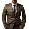 thumbnail image 2 of Joernso Men Suit Coat Formal Business Style Slim Fit Plaid Print Long Sleeve Single Button Closure Mid Length Straight Cardigan Work Office Coat, 2 of 7