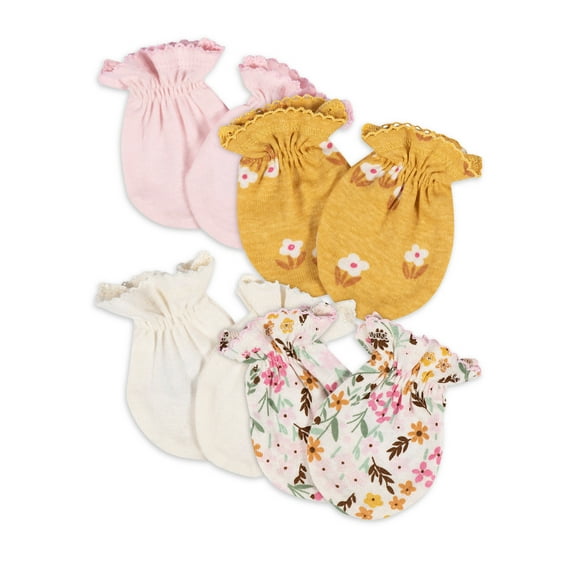 Gerber Baby Girl Mittens, 4-Pack, Sizes Newborn - 0/3 Months