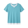 thumbnail image 5 of ZHYou 2 in 1 Layered Short Sleeve T Shirts for Women Casual Loose Fit Crew Neck Color Block Summer Tops Sky Blue XL, 5 of 6