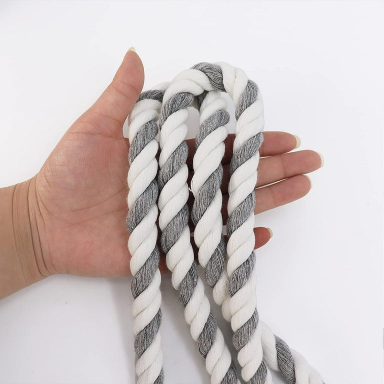 Natural Twisted Cotton Rope 1/2 inch × 100 feet, Soft Cotton Craft Rope  Thick Rope for Crafts, Macrame, Decoration, Wall Hanging, Hammock, Basket  Making ( Gray & White )… 
