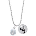 thumbnail image 1 of Delight Jewelry Silvertone 3-D Frosted Clear Resin Ornament with Crystals Silvertone Script Initial Disc - Y - Charm Necklace, 20"+3", 1 of 4