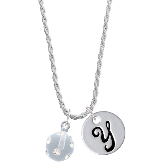 Delight Jewelry Silvertone 3-D Frosted Clear Resin Ornament with Crystals Silvertone Script Initial Disc - Y - Charm Necklace, 20"+3"