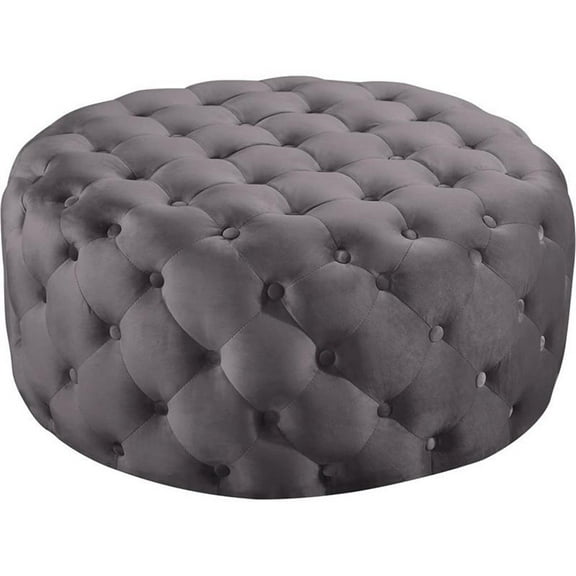 Maklaine Contemporary Button Tufted Gray Velvet Ottoman and Bench